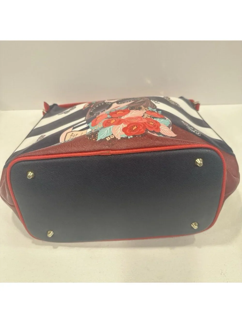 Nicole Lee Judith Loves Flower Hobo Bag Red White Blue Butterfly Floral Tote